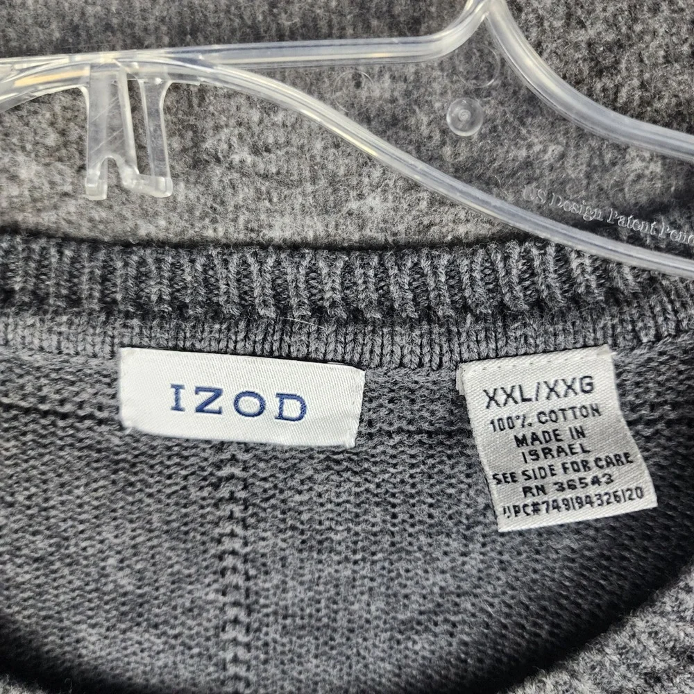 Izod Sweater Mens XXL Gray‎ Windowpane Textured Knit 100% Cotton Crewneck